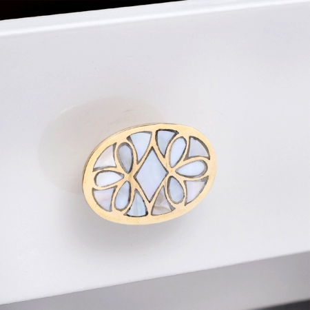 Mother of Pearl Golden and White Finish Knobs for Cabinet